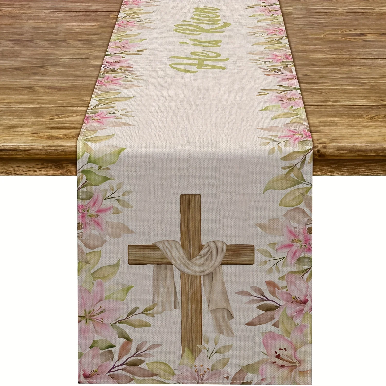 VIKAMA Easter Floral Cross Tablecloth Church Worship Family Gatherings Holiday Table Decorations