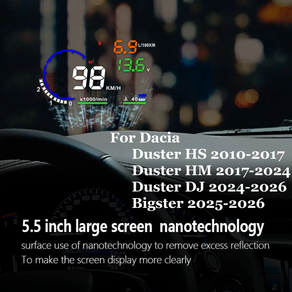 Car LED Windshield Projection Head Up Display HUD For Dacia Duster HS 2010-2017 HM 2017-2024 DJ 2024-2026 Bigster 2025-2026