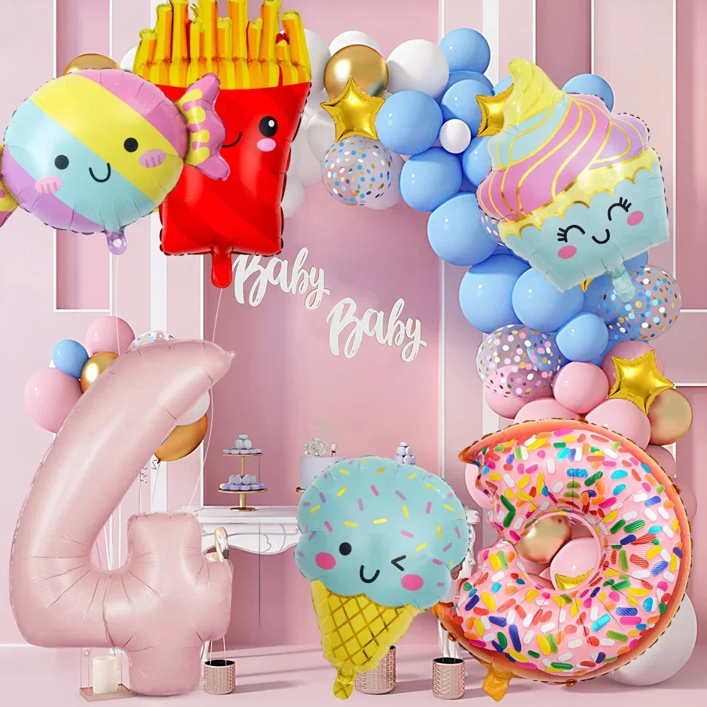 

Candy Birthday Balloon Pink Number French Fries Donuts Foil Helium Balloons for Ice Cream Theme Party Activity Background Decor