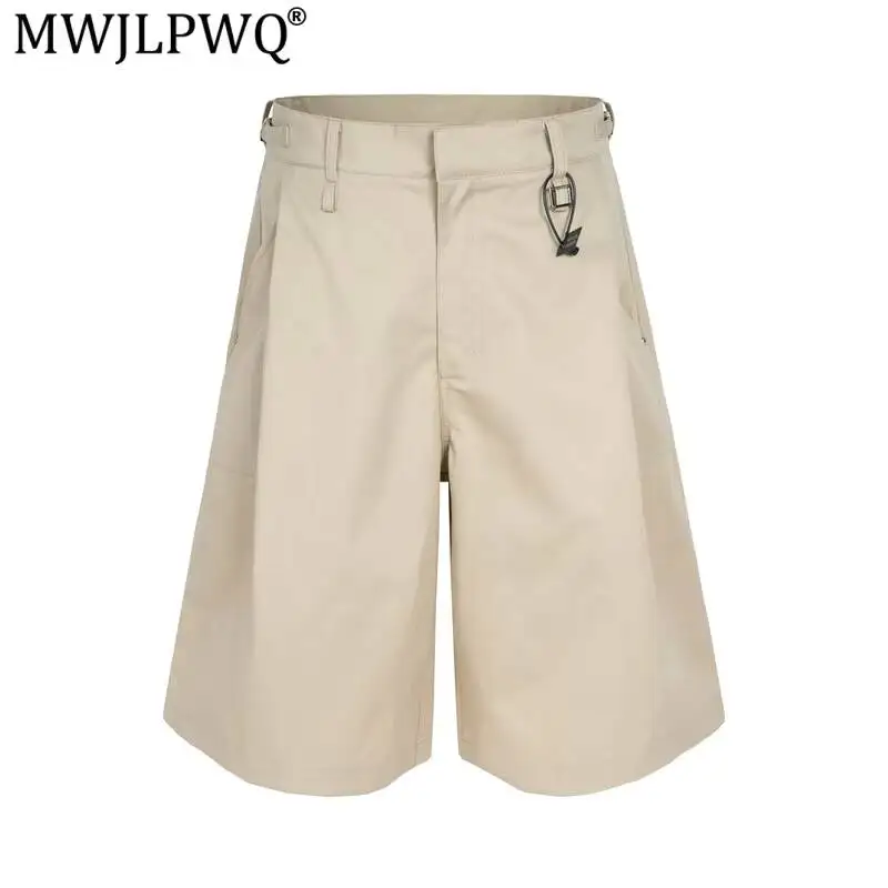 MWJLPWQ Men's Trend Pleated Design Shorts Pocket Decoration Three-Dimensional Cut Wide-Edge American High Street Men Pants 17448