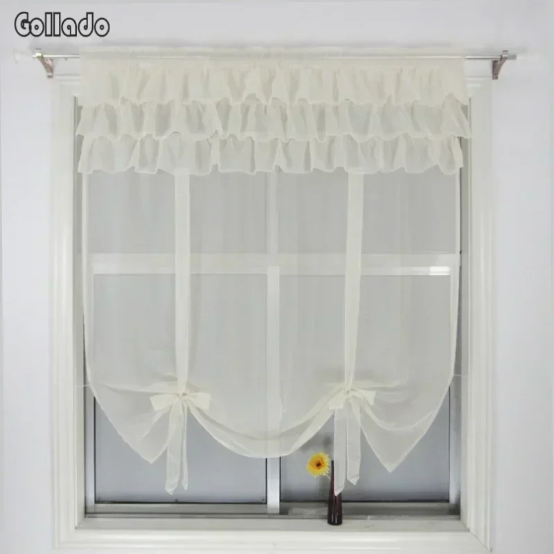 Gauze Tieblinds Curtain, Flouncing Design Kitchen Seer Wave Blinds, Home Tie-up Voile Window Treatments