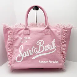 SAINT BARTH 2024 New Women's Large Capacity Leisure Travel Canvas Handmade Tassel Handbag Tote Bag Mommy Bag