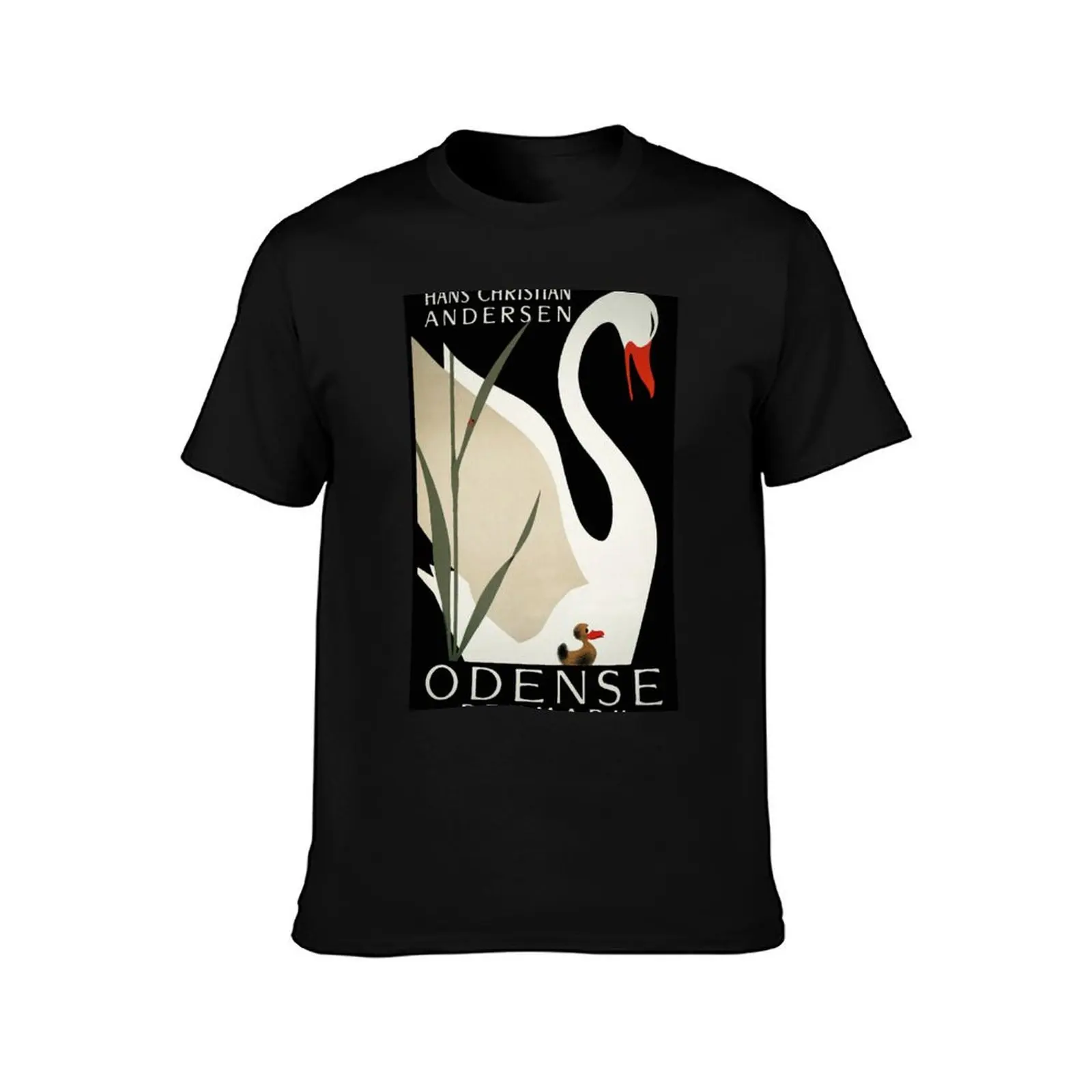 Vintage Odense Denmark white swan travel advert T-Shirt All Match Basic Short Sleeve Top T-Shirt