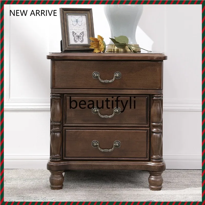 

D2520 Log Bedside Cabinet Vintage Bedroom Three Drawer Locker