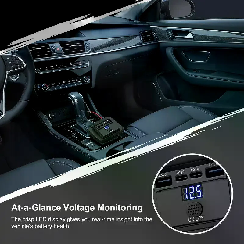 102W Upgraded 4 Port 12V USB Outlet Dual QC3.0 PD3.0: Type-C Wall Mount Waterproof Charger LED Voltmeter Switch