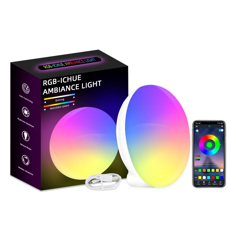 ShinyYing RGBIC Table Lamp, WiFi APP Controlled 16M Colors Dimmable LED Night Light Bedroom Home Decor