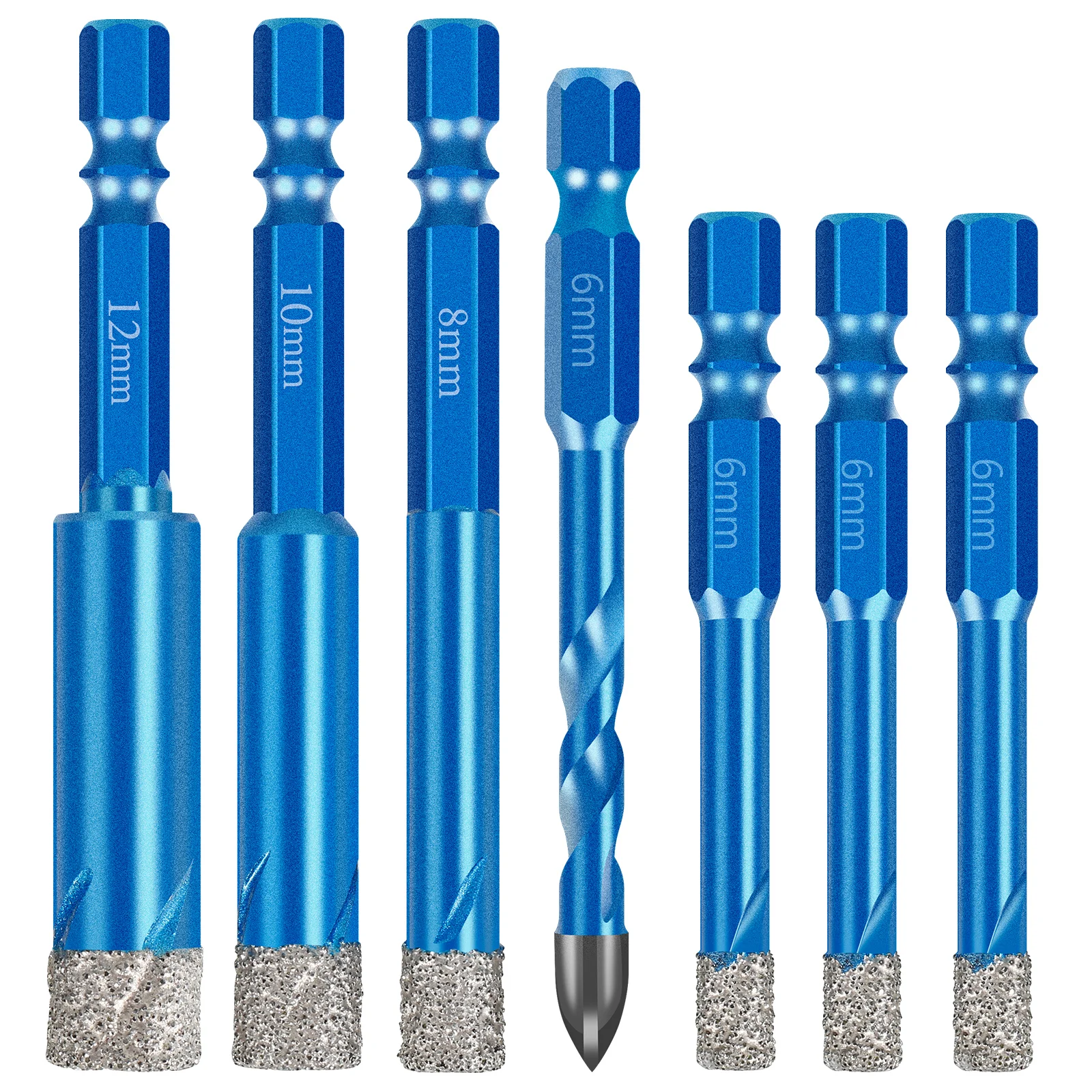 7PCS/Set Diamond Drill Bits Tile Hole Saw Kit 6mm 8mm 10mm 12mm with Hex Shank Quick Change for Ceramic Granite Marble Porcelain