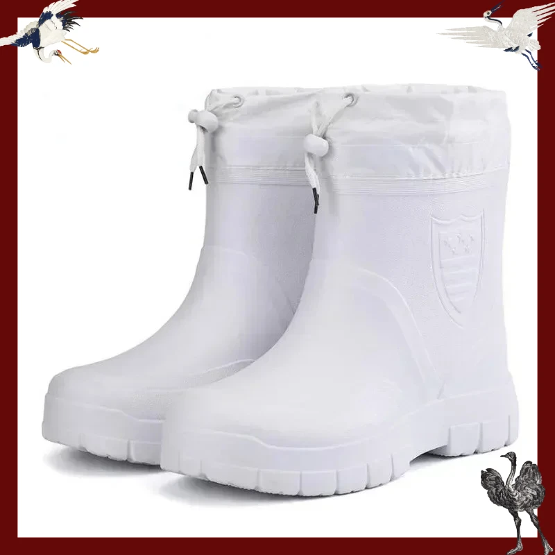 Winter Windproof Cotton Rain Boots Men Warm Light Ankle Rainboots Fashion Black Slip on Rain Shoes Men Waterproof Work Boot2024