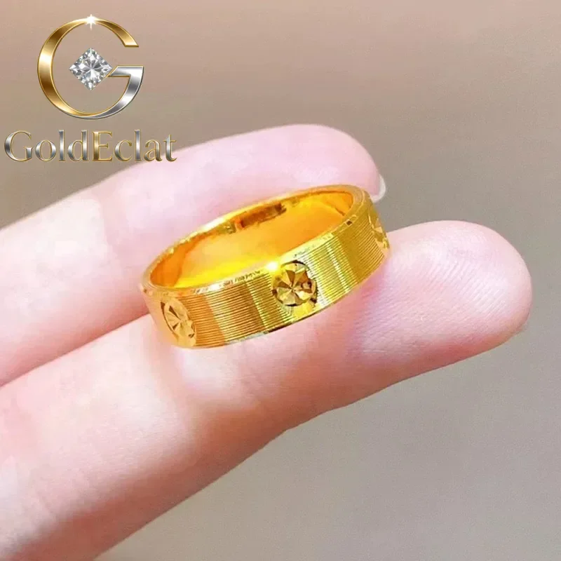 

GoldEclat 9999 24K Real Gold CNC Diamond Ring Closed Solid Ring Plain Ring Men's and Women's Confession Ring Gold Rings Couple