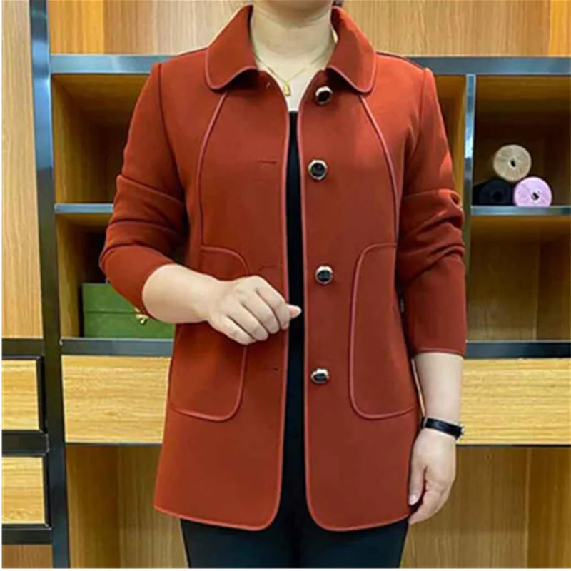 UHYTGF 5XL Thin Coat Women Fashion Pocket Button Casual Spring Autumn Windbreaker Jacket Female Middle-Aged Mother Outerwear 288