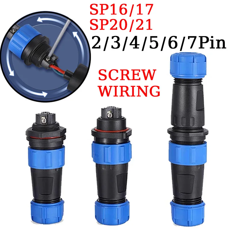 

5/10Set SP16 SP17 SP20 SP21 Aviation Connector 2/3/4/5/6/7PIN Panel Screw Wiring IP68 Waterproof Electrical Cable Wire Connector