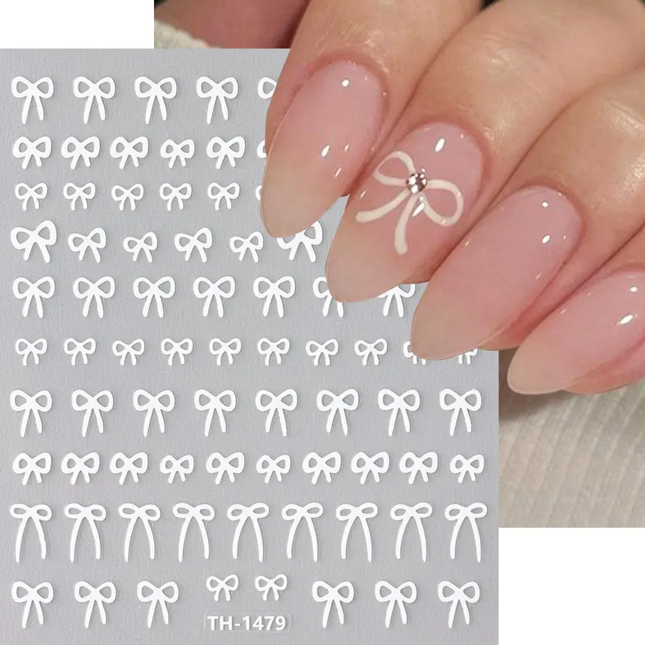 2pcs Cartoon White Bowknot Slider Mini Lace Ribbon Bow Butterfly Nail Stickers Lovely Japan Style Star Dot Charms Manicure Decor