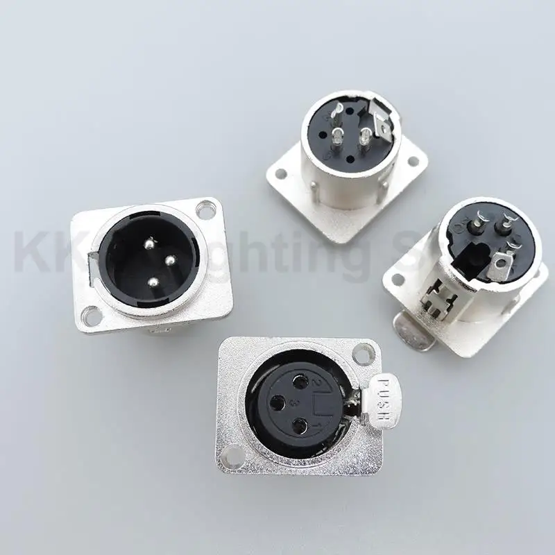 silver Metal XLR 3pin Male or Female Panel power mount Socket Audio Microphone Jack Plug Connector Copper Contact 1/3pcs k