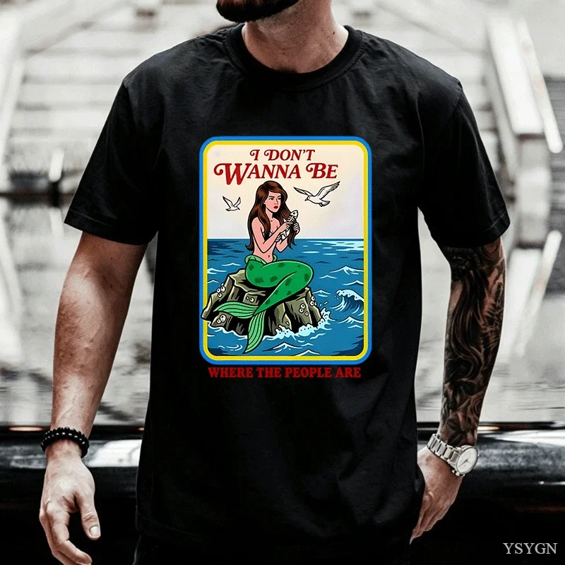 I Don't Wanna Be Where The People Are T Shirt Ocean Lover T-Shirt Beach Aesthetic Tee Men Short Sleeve Round Neck Tshirts Tops