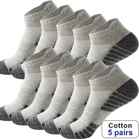 5Pairs Fashion Ankle Athletic Running Socks Men Cushioned Cotton Breathable Low Cut Sports Tab Socks for Men and Women