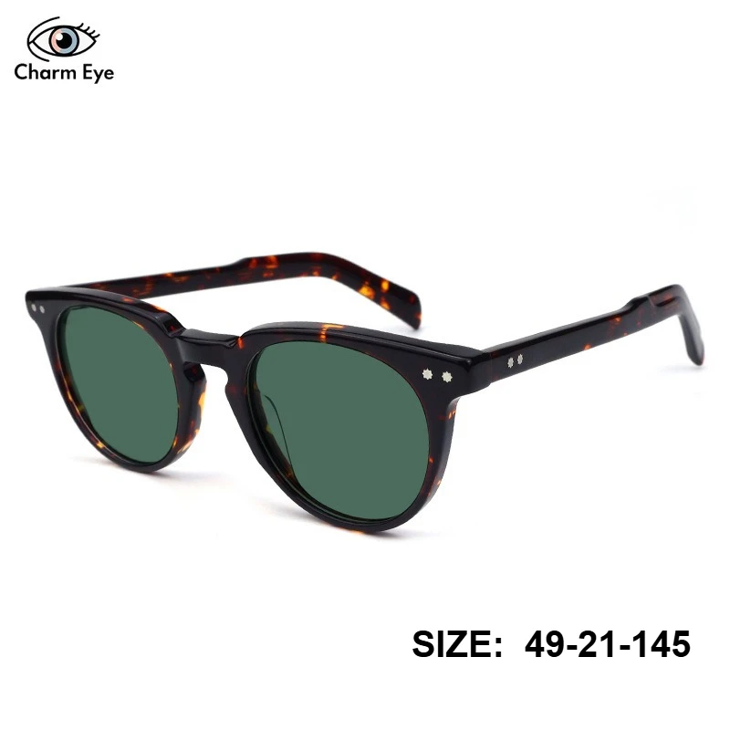 

New Tortoiseshell Acetate Sunglasses Men Women Retro Square Rivet Green Polarized Lens UV400 Custom Prescription Sun Glasses