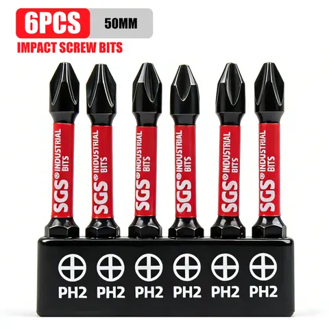 6-Piece Set S2 Steel Ph2 Phillips Screwdriver Bits 50mm Industrial-Grade Impact-Resistant 1/ 4inch Hex Shank Power Tool Accessories