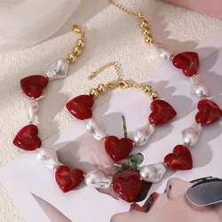 1PC Resin Love Pearl alloy beaded necklace and bracelet, suitable for women's daily wear