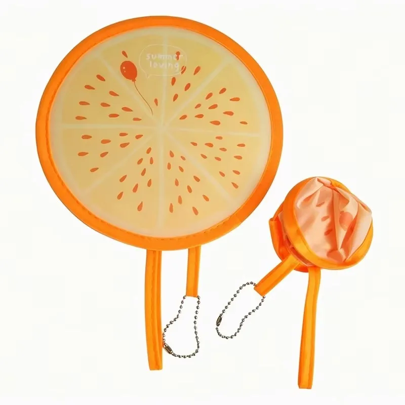 Portable Round Foldable Hand Fans Cartoon Foldable Design Handheld Folding Fan Round Shape Fruit Style Cooling Fans Party Favors