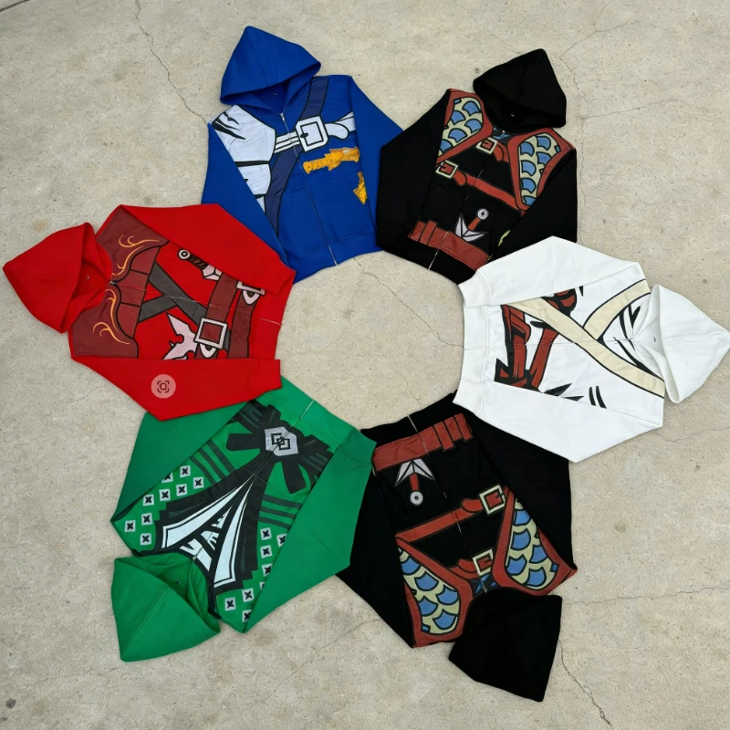 Sweat à capuche zippé Y2K style japonais High Street, imprimé Ninja décontracté Cosplay Anime, Haraj