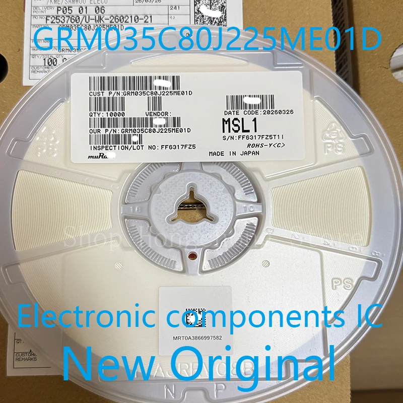 New Original GRM035C80J225 GRM035C80J225ME01D CAP, MLC, 2.2UF, X6S, 6.3V, 0201 1000pcs
