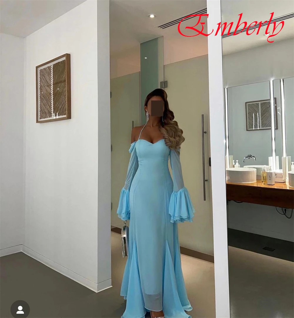 Robe de soirée sirène en mousseline de soie, col en v, manches longues, personnalisée, manches évasées, robes de soirée, robes d'occasion spéciale