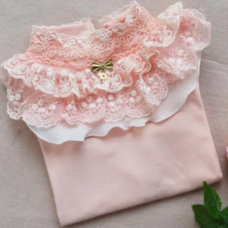 2022 Spring Fall Winter Pearls Lace Bow Long Sleeve School Girl Blouse Shirt For Kids Baby Shirts Girls Tops And Blouses JW3118A