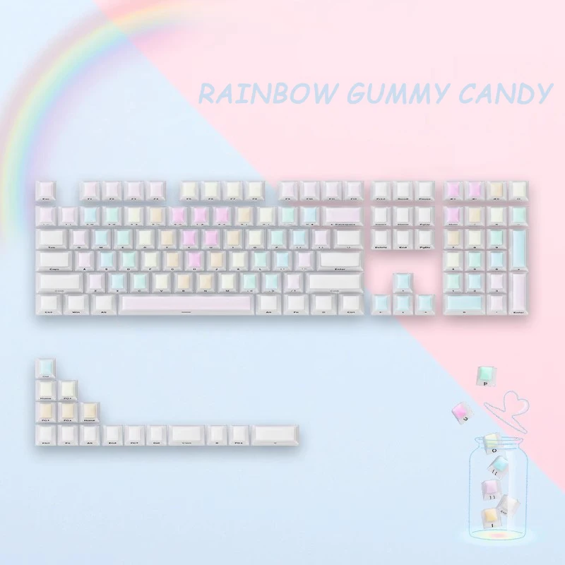 Rainbow Soft Candy Keycap Półprzezroczyste matowe białe grawerowane z boku nasadki na klawisze Cherry Pc 124 klawisze Śliczne przezroczyste matowe nasadki na klawisze