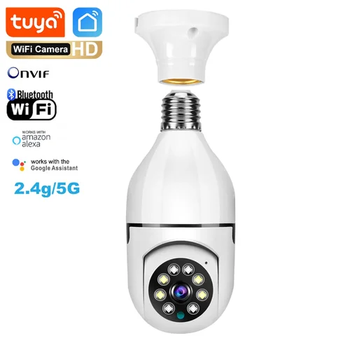 Imagen 1 del producto Tuya-cámara con bombilla de doble banda, 2,4G/5G, 3MP/4MP/5MP, WiFi, voz bidireccional, detección humana AI, visión nocturna, cámara de vigilancia E27
