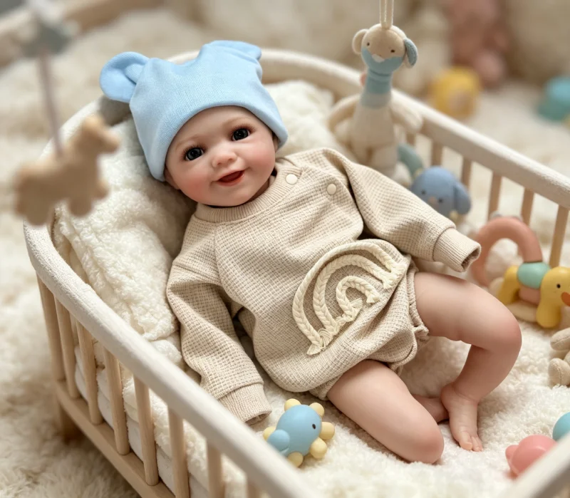 

43cm Reborn Smiling Baby Real Looking Realistic Bebe 3D Skin with Visbile Veins Painted Hair Collectible Baby Doll