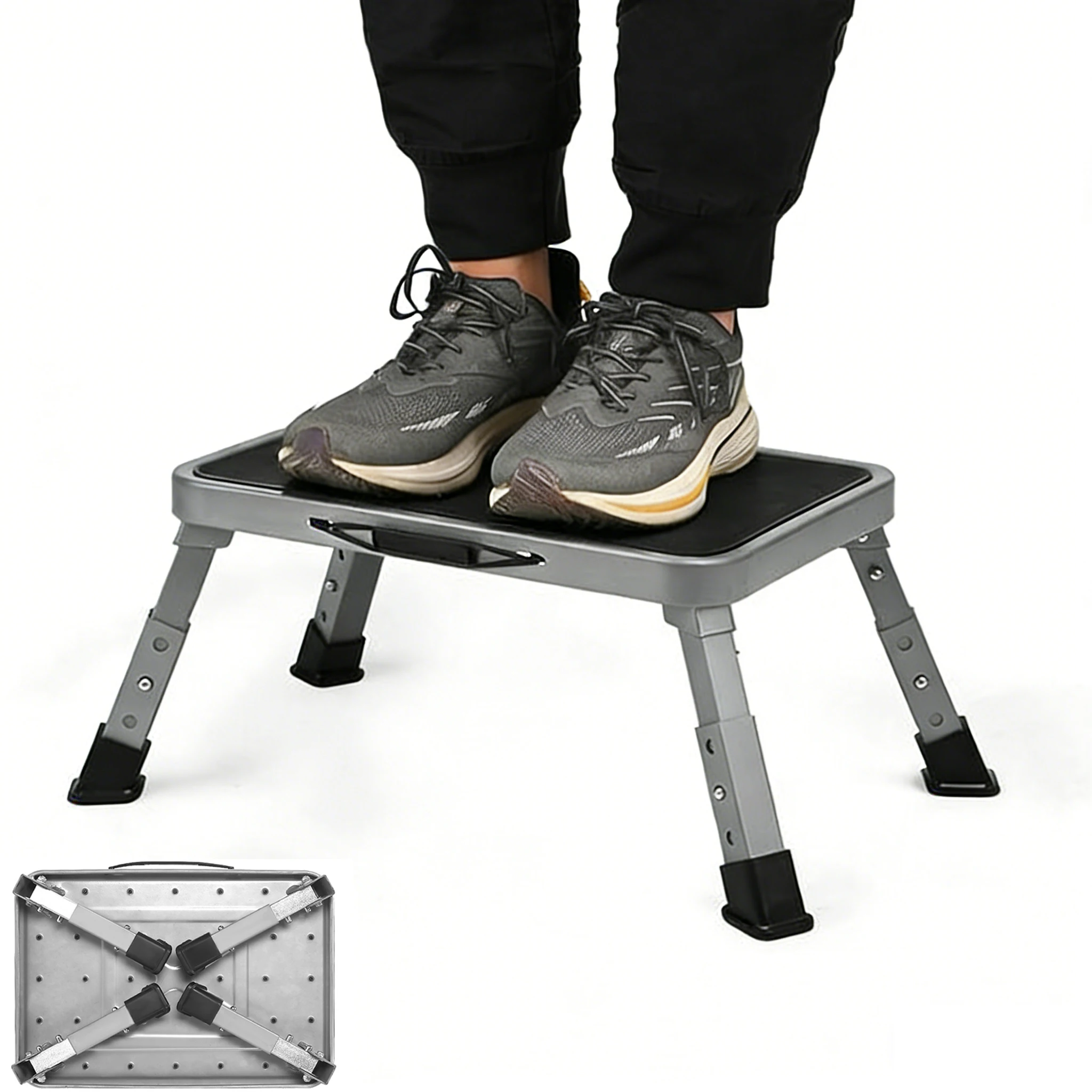 Tabouret pliant en métal avec marchepied portable, plateforme antidérapante en caoutchouc, capacité de 330 livres, pour cuisine, salle de bain, camping, bureau