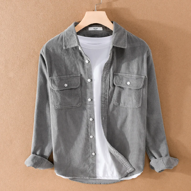 

Хлопковый вельветовый длинный све, мужской молодежный тренд, осенне-зимний базовый слой, однотонный воротник, свободный крой, антибактное...