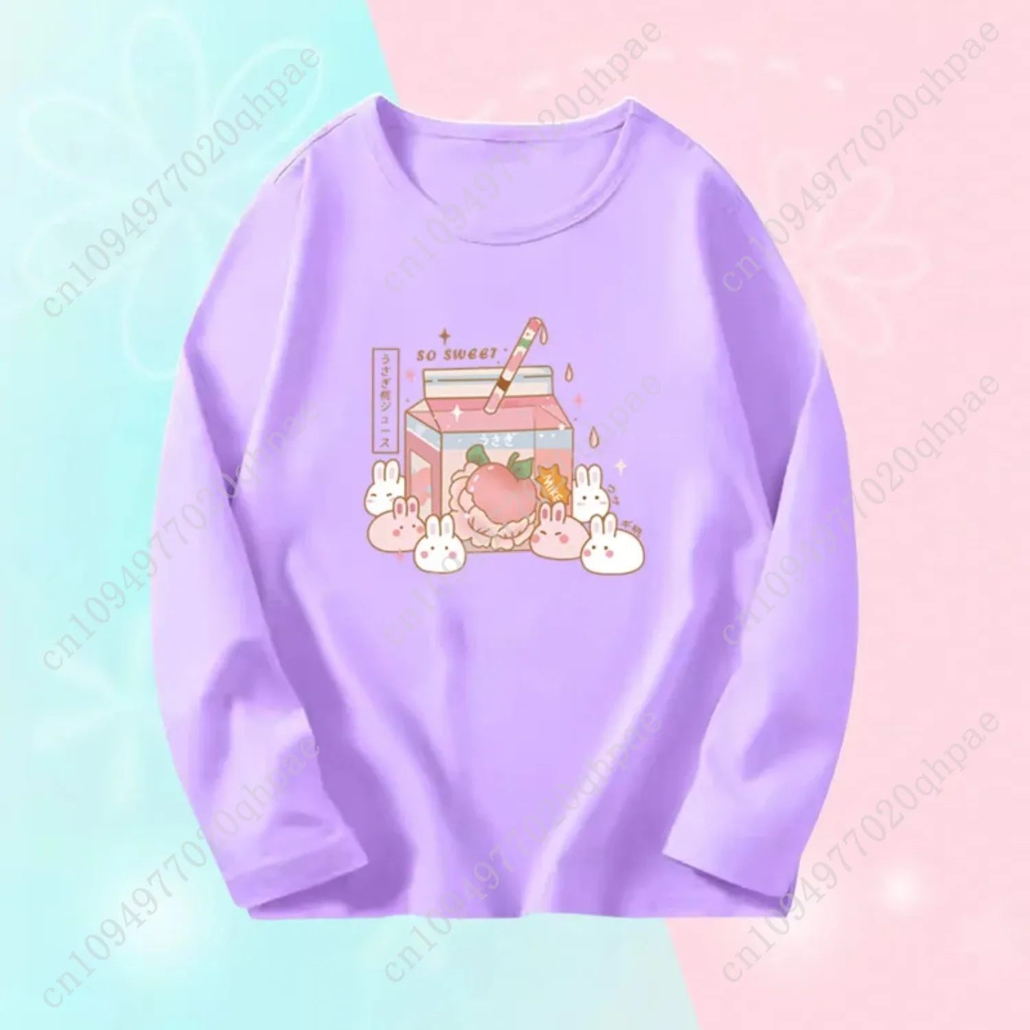 الفتاة طويلة الأكمام الخريف تي شيرت فتاة كبيرة لطيف تيز أعلى الاطفال ربيع الخريف تي شيرت فتاة القطن الوردي الأرجواني تي شيرت #4