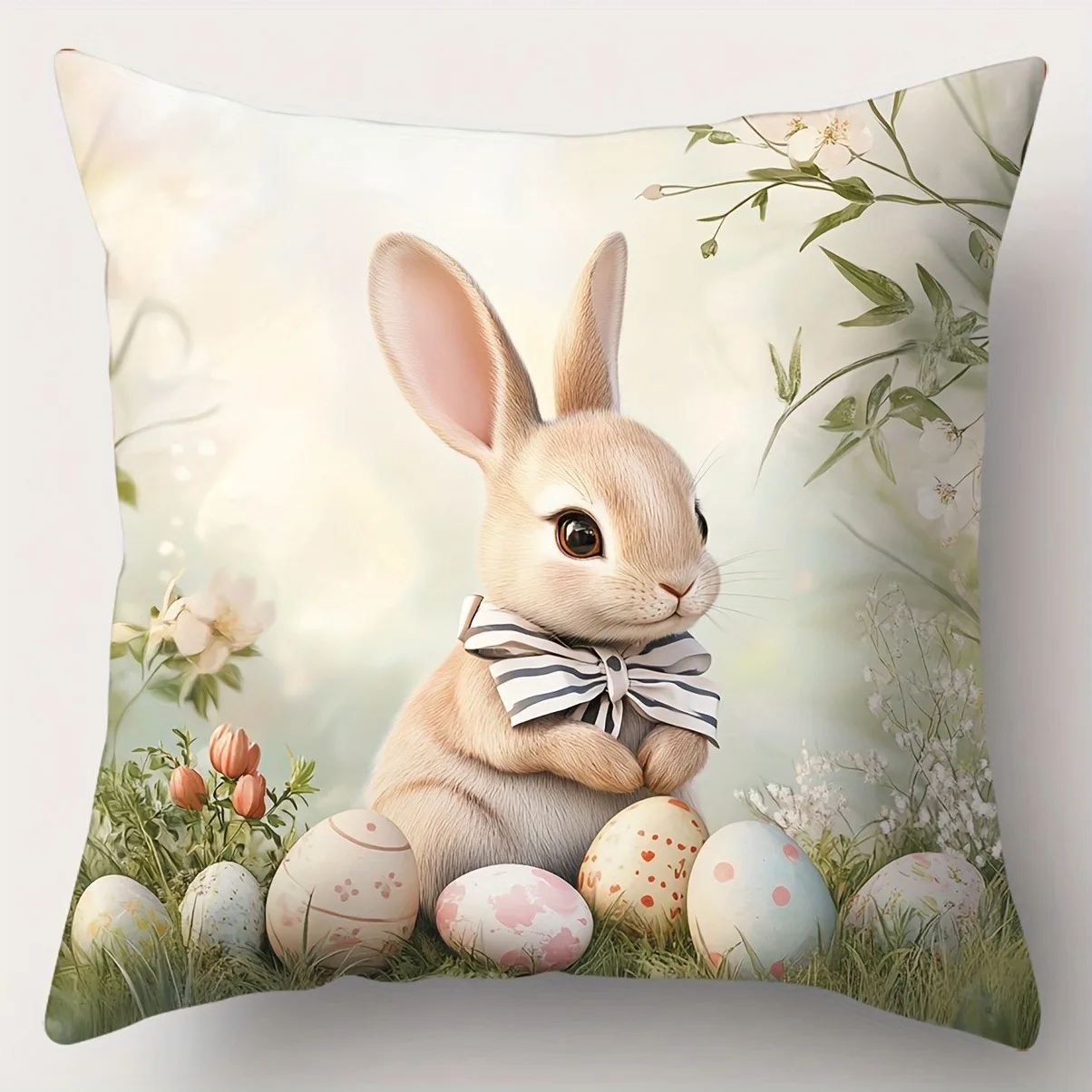 Funda de almohada decorativa de Pascua feliz, funda de cojín para sofá con estampado de cruz de conejo y huevo, decoración suave y cómoda para la habitación del hogar