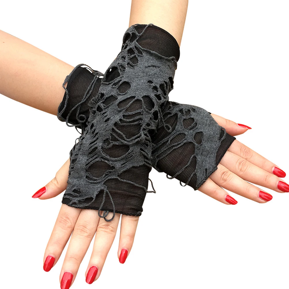 

1Pair Stylish Premium Fingerless Gloves Punk Street Dance Performance Party Decoration Attractive Thumbhole Design