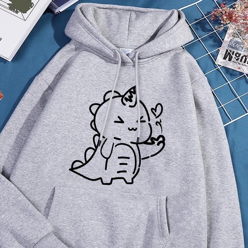 Little Dinosaur Cares More About You Than Anything Else Sweatshirt Male Fashion Fleece Hooded Autumn Crewneck Hoodies Casual