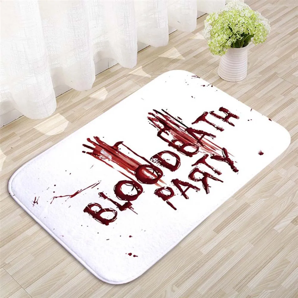 Halloween Bloody Handprint Bathroom Mat, Flannel Absorbent Floor Mat, Non‑Slip Door Mat for Bathroom Entrance