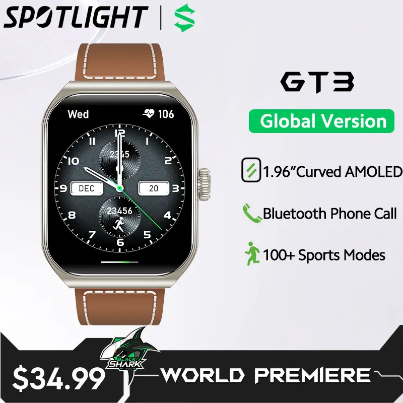 Versión Global Blackshark GT3 Smartwatch 1,96 '' Pantalla Curva Amoled compatible con Bluetooth llamada de voz Shark GPT más de 100 modos deportivos