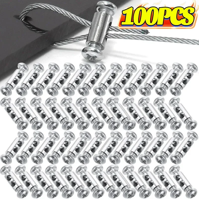 100/10PCS Steel Wire Rope Cable Clamp Metal Copper Clip Adjustable Screw Metal Fixture Sling Fastener Accessories for 1.2-2.5mm