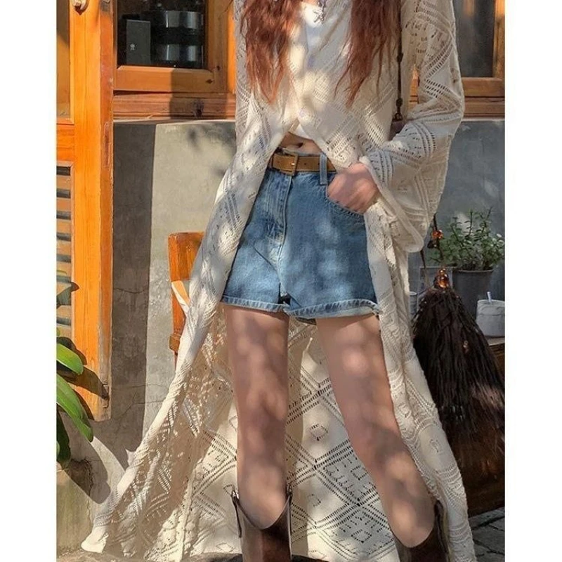 Boêmio a céu aberto malha cardigan feminino longo verão 2025 blusa casual topo