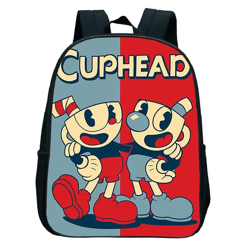 Tas punggung kartun Cuphead balita, tas punggung kasual tahan air untuk anak laki-laki Perempuan 12 inci