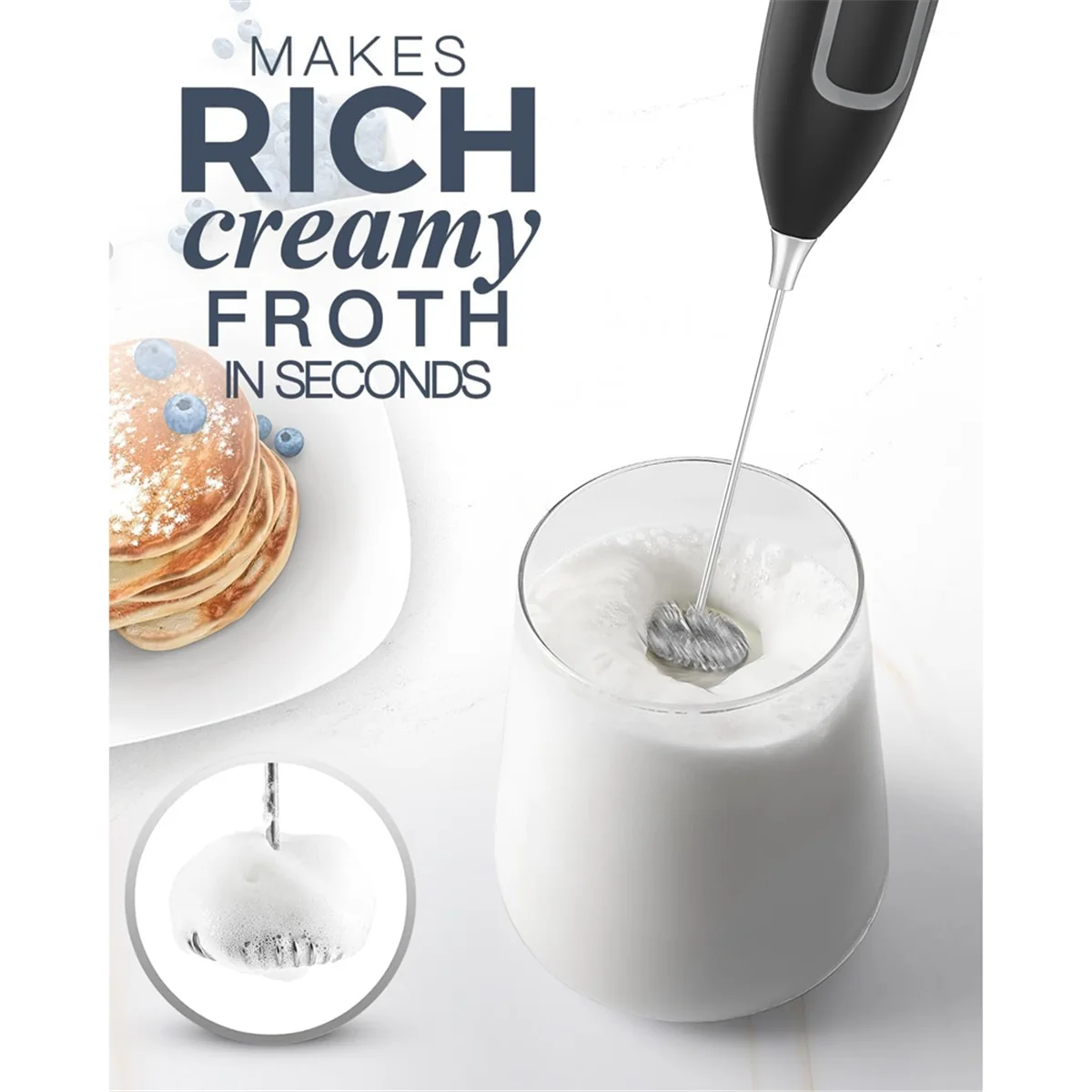 

Milk Frother Handheld with Stand, Battery-Operated Electric Foam Maker Frother Wand, Whisk Drink Mixer & Foamer-A70Z