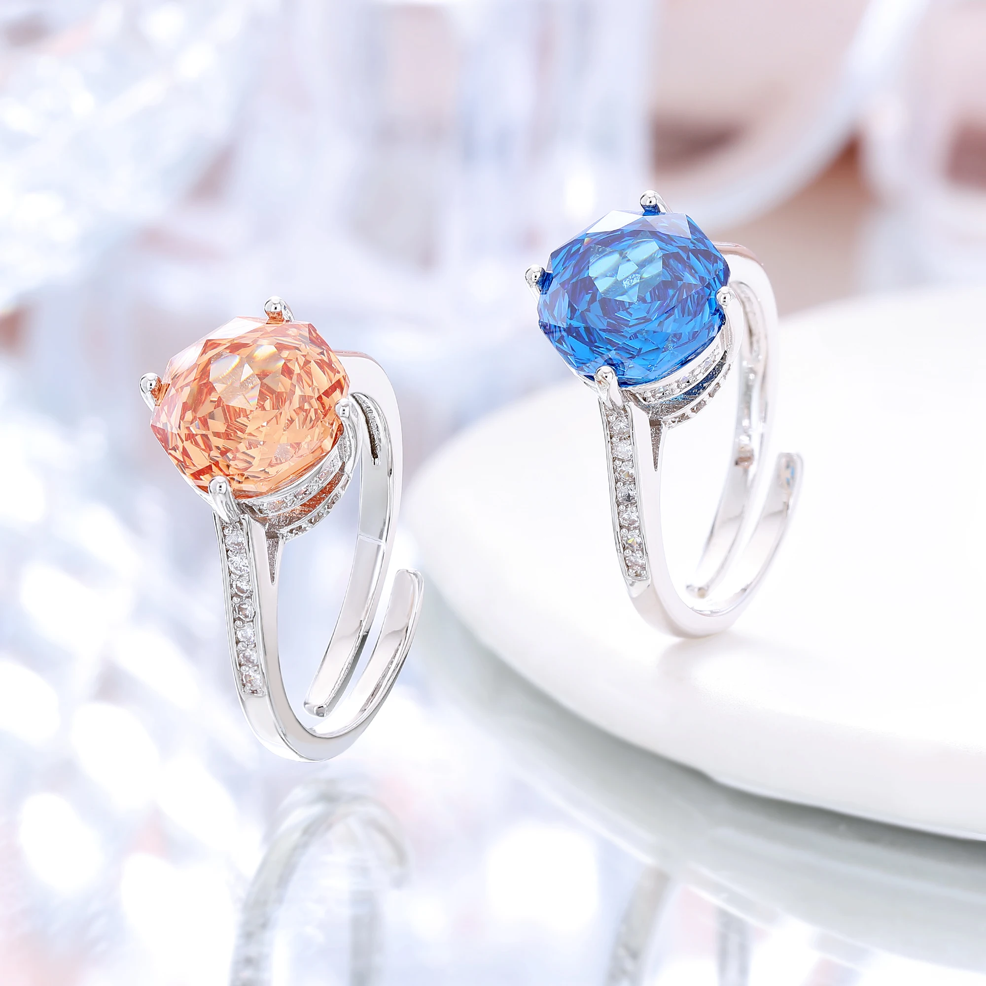 Classic Octagonal Rose Cut Open Adjustable CZ Ring For Women