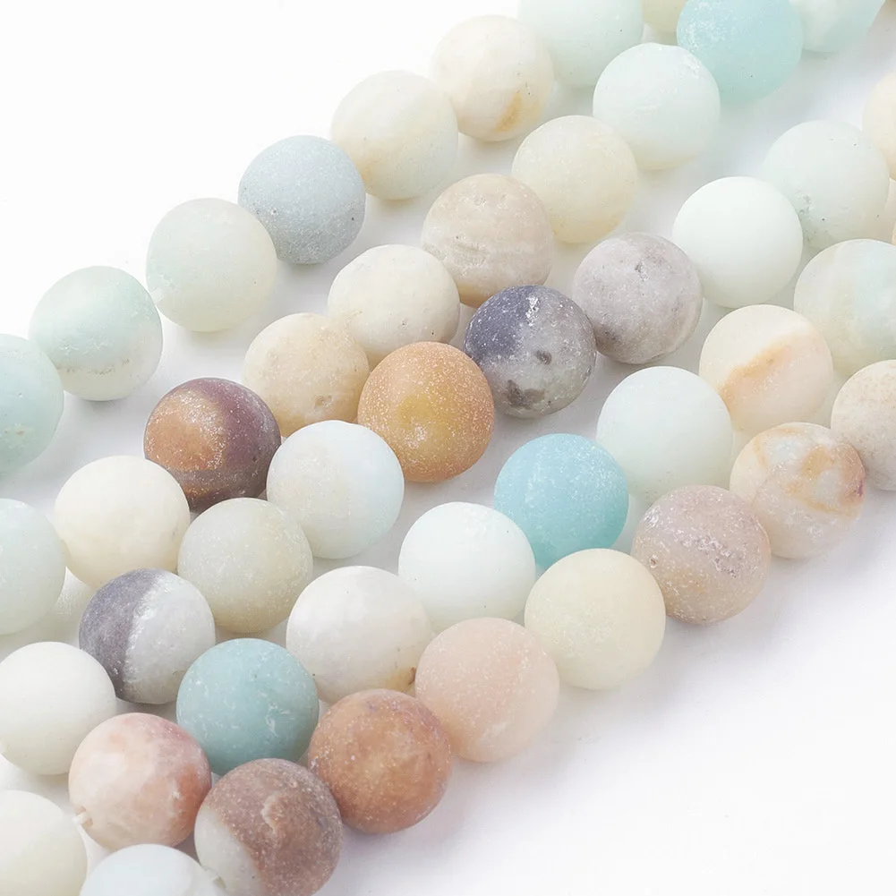 

Natural Flower Amazonite Bead Strands 4/6/8/10mm Round Frosted Stone Beads For Jewelry Making DIY Bracelet Necklace
