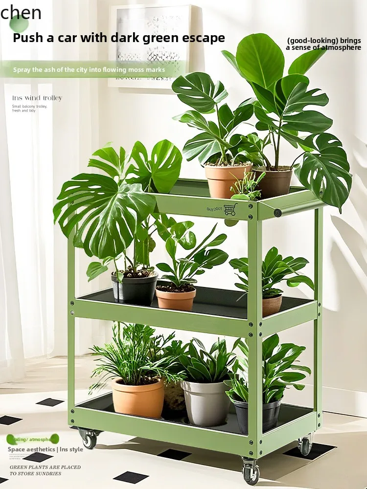 YFY  trolley shelf green plant flower stand flower pot shelf movable multi-layer storage bracket