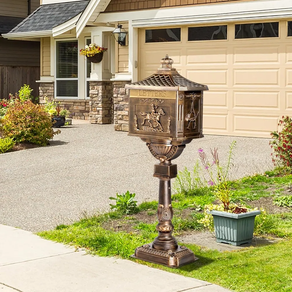 Cast Aluminum Mailbox, Locking Residential Mailboxes for Outside with Keys, Rust-Proof Large Security Postal Mailbox