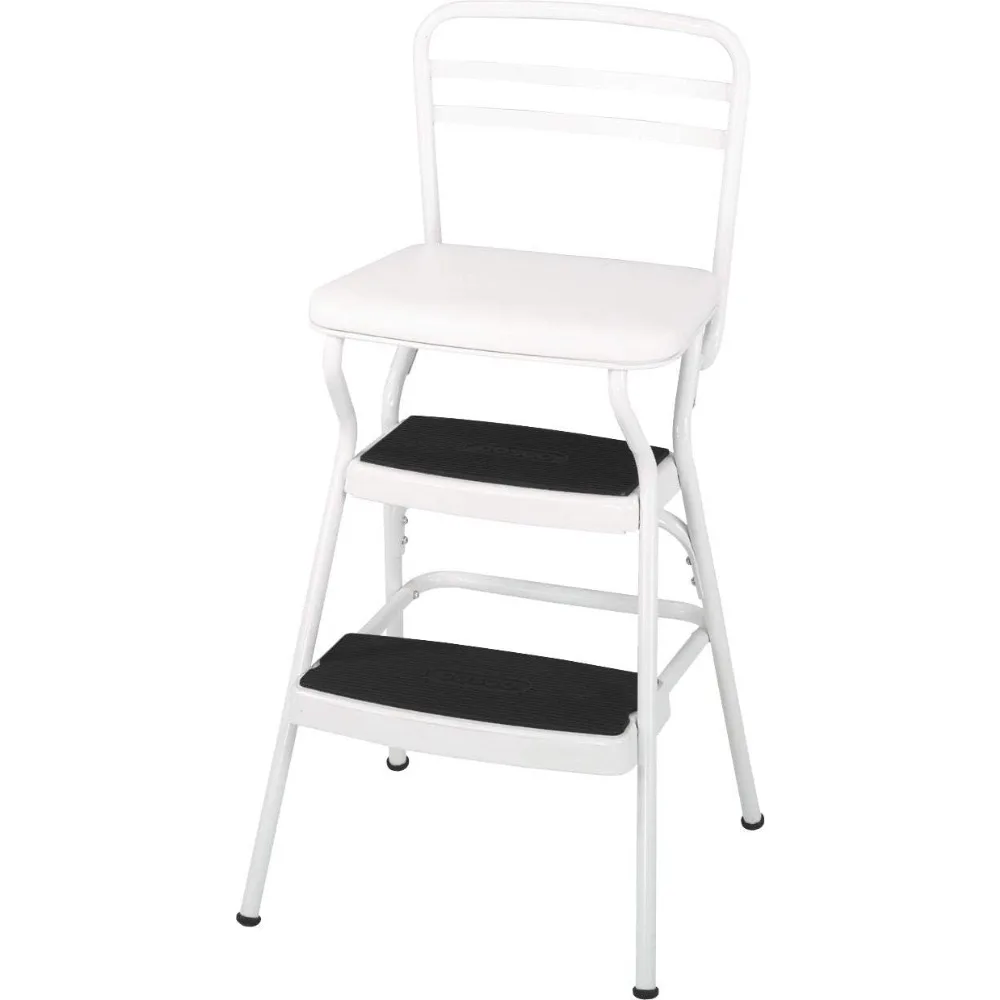 

Stylaire Retro Chair + Step Stool with Flip-Up Vinyl Seat, White