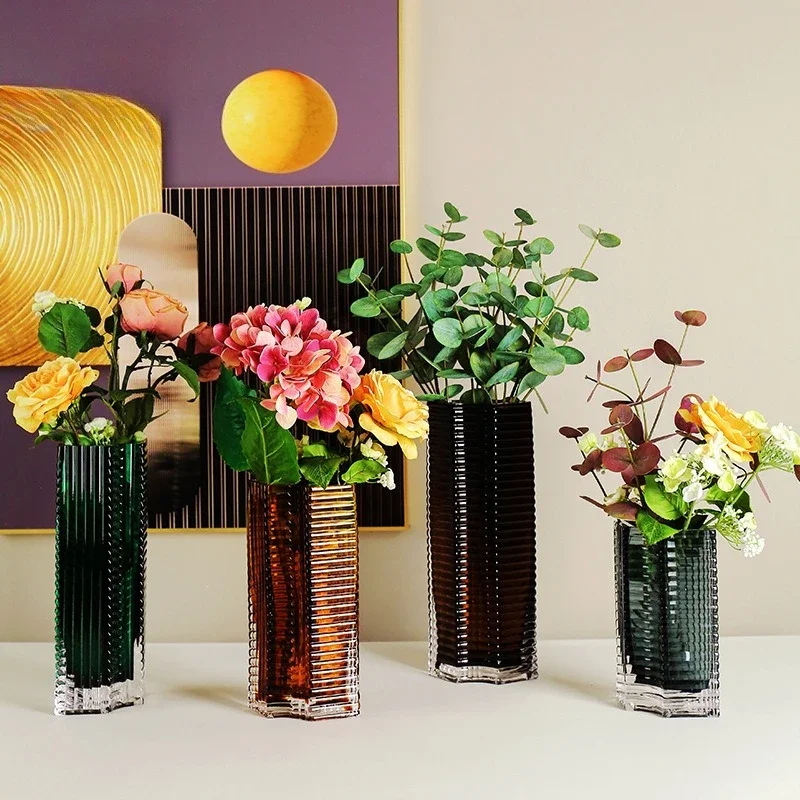 Creative Transparent Glass Vase Geometric Triangular Flat Shape Flower Vase Hydroponics Terrarium Flowerpot Vases Pots Home Deco