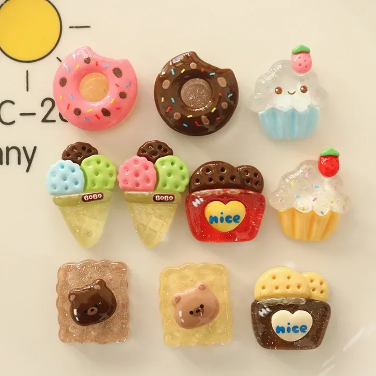 5pcs miniso series cake biscuits cartoon resin flatback cabochons diy crafts materials jewelry making charms