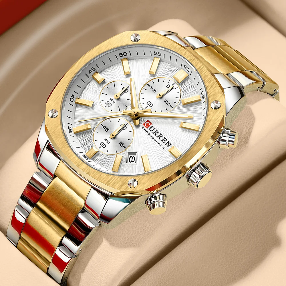 CURREN Business Man Wristwatch Date Chronograph Waterproof Luminous Luxury Men Watch Stainless Steel Quartz Men's Watches